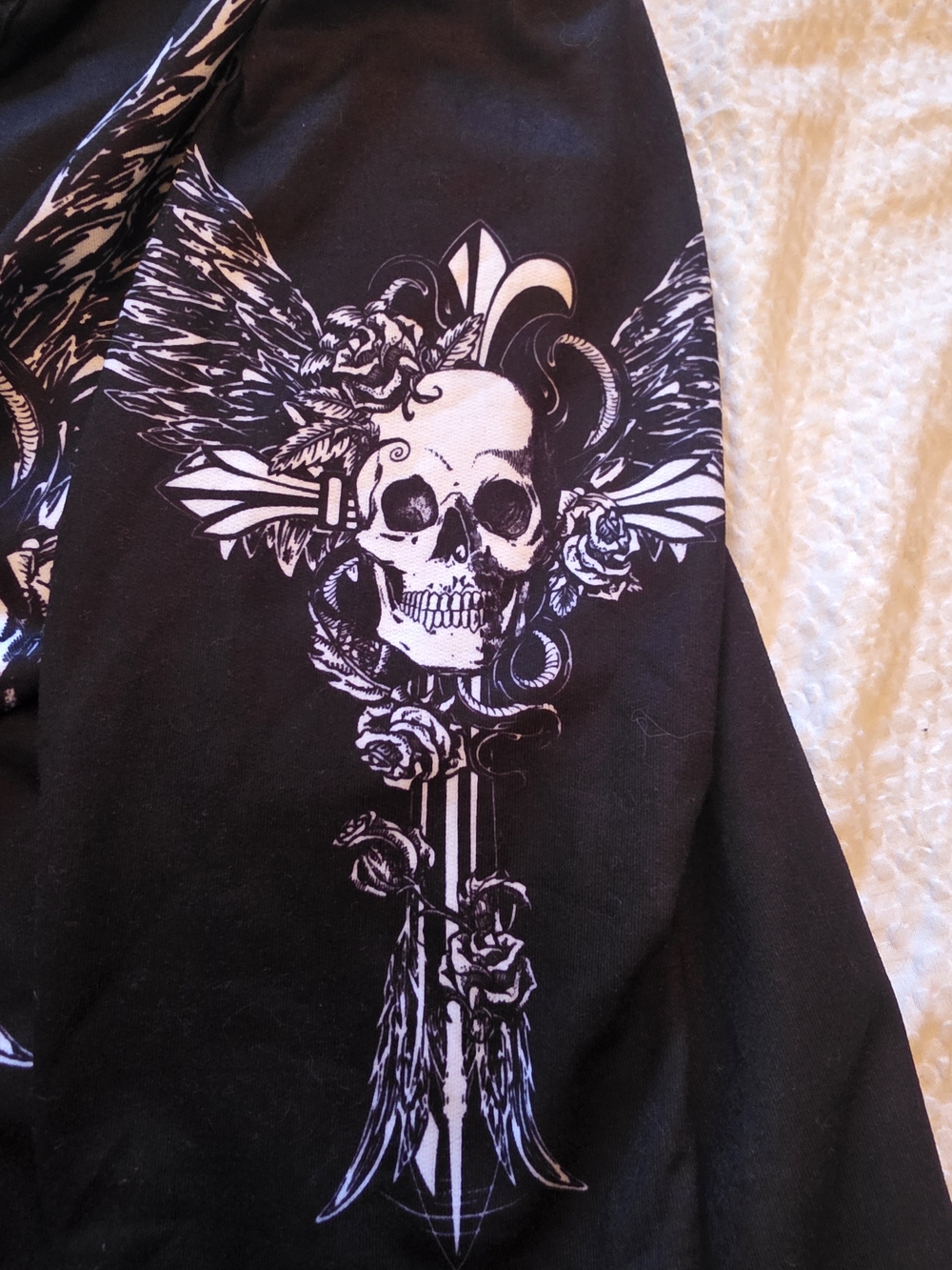 ELF Black V-Neck Hoodie with Winged Skull Graphic - Picture 6 of 9